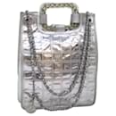 CHANEL Ice Cube Chain Shoulder Bag Vinyl 2way Silver CC Auth 71650 - Chanel