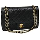CHANEL Matelasse25 Double Chain Flap Shoulder Bag Lamb Skin Black CC Auth 67491A - Chanel