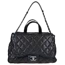 Chanel Black Quilted 3 Compartment Top Handle Bag