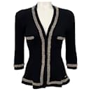Chanel Black Cotton Ribbed Cardigan with Gold Chain Trim - Autre Marque