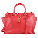 Saint Laurent Paris Calfskin Baby Monogram Cabas Handbag in Red 394461