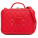 Chanel Red Medium Caviar CC Filigree Vanity Case