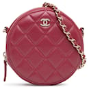 Chanel Red Quilted Lambskin Round Pearl Clutch with Chain