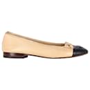 Chanel CC Cap Toe Bow Ballet Flats in Beige Leather