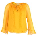 Diane Von Furstenberg Ruffled Sheer Sleeve Top in Yellow Silk