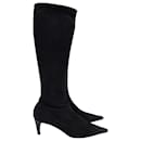 Prada Low Heel Pointed Toe Boots in Black Suede