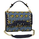 FENDI Canai Chain Shoulder Bag Suede 2way Blue Auth 73399A - Fendi
