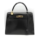 HERMES KELLY 28 SELLIER BOX BAG IN BLACK, EXCELLENT CONDITION AND COMPLETE - Hermès