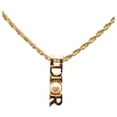 Dior Gold Logo Faux Pearl Pendant Necklace