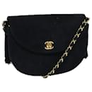 CHANEL Turn Lock Chain Shoulder Bag Suede Black CC Auth bs14051 - Chanel