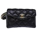 CHANEL Matelasse Turn Lock Waist bag Leather Black CC Auth bs13970 - Chanel