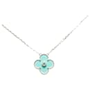 Van Cleef and Arpels Blue Holiday 18K White Gold Diamond with Celadon Alhambra Pendant Necklace - Autre Marque