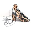 Saint Laurent leopard print calf hair lace-up sandals