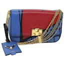 VALENTINO Chain Shoulder Bag Leather Blue Red Auth 73198A - Valentino