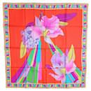 Foulard orange et multicolore avec des fleurs Leonard Paris