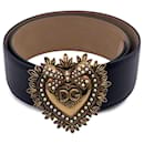 Black Leather Devotion Heart Buckle Belt Size 90/36 - Dolce & Gabbana