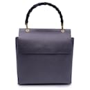 Vintage Dunkelgrau Leder Bambus Griff Box Handtasche Tasche - Gucci