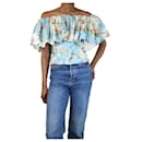 Blue off-shoulder cropped ruffle top - size UK 6 - Oscar de la Renta