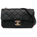 Chanel Black CC Quilted Lambskin Stitched Single Flap