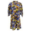Vestido con estampado floral multicolor de seda azul de Prada con lazo en la espalda en el cuello - Autre Marque