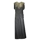 Vestido de malha com franjas cinza carvão Herve Leger / vestido formal - Autre Marque