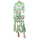 Cream and green satin printed midi dress with pleats - size M - Autre Marque