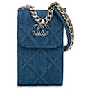 Chanel Blue Denim 19 Soporte para teléfono con cadena