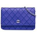 Chanel Blue CC Quilted Calfskin Fancy Wallet On Chain