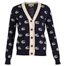 Gucci Double G Cardigan In Blue Jacquard Wool 
