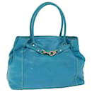 CELINE Tote Bag Leather Turquoise Blue Auth 74223 - Céline