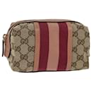 GUCCI GG Canvas Sherry Line Pouch Beige Wine Red 256636 Auth am6220 - Gucci
