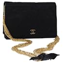CHANEL Matelasse Chain Shoulder Bag Satin Black CC Auth am6152A - Chanel