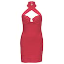 Herve Leger Halter Neck Bodycon Dress in Red Polyester