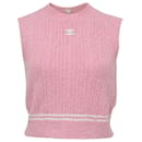 Chanel 2022 Top corto CC de tweed con cuello redondo en viscosa rosa