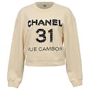 Chanel Pre-Fall 2020 Camélia Verzierter Pullover aus beiger Baumwolle