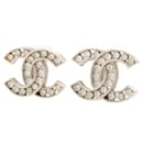 Silberne CC-Ohrringe mit Strass - Chanel