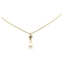 Dior Gold Faux Pearl Crystal Pendant Necklace