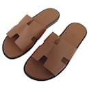 NEW HERMES SHOES IZMIR SANDALS H041141ZH 42 BROWN LEATHER MULES SHOES - Hermès