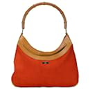 Gucci Red Bamboo Suede Shoulder Bag