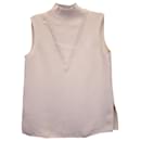 Theory Mock-Neck Sleeveless Top in Cream Polyester