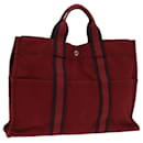 HERMES Fourre Tout MM Hand Bag Canvas Red Navy Auth ti1699 - Hermès