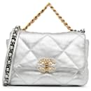 Chanel Silver Medium Metallic Lambskin 19 Flap