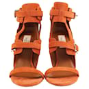 Valentino Orange Buckle Detail Ankle Wrap Sandals