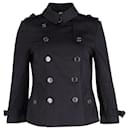 Burberry Double Breasted Short Trench Jacket in Black Cotton