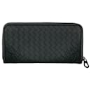 Bottega Veneta Nappa Intreciatto Black Leather Zip Around Wallet Clutch