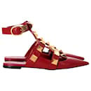 Sapatilhas Valentino Roman Stud Ballerina em couro vermelho - Valentino Garavani