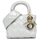 Dior Silver Mini pele de cordeiro Cannage Lady Dior