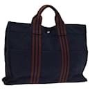 HERMES Fourre Tout MM Hand Bag Canvas Brown Navy Auth ti1697 - Hermès