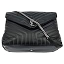 Loulou Large Chevron Quilted Leather 2-Ways Envelope Bag Black - Saint Laurent