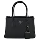 Twist Galleria Saffiano Leather 2-Ways Tote Bag Black - Prada